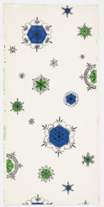 Image shows wallpaper pattern composed of crystal structures colored in blue and green against a white background. Please scroll down for further information on this object.
