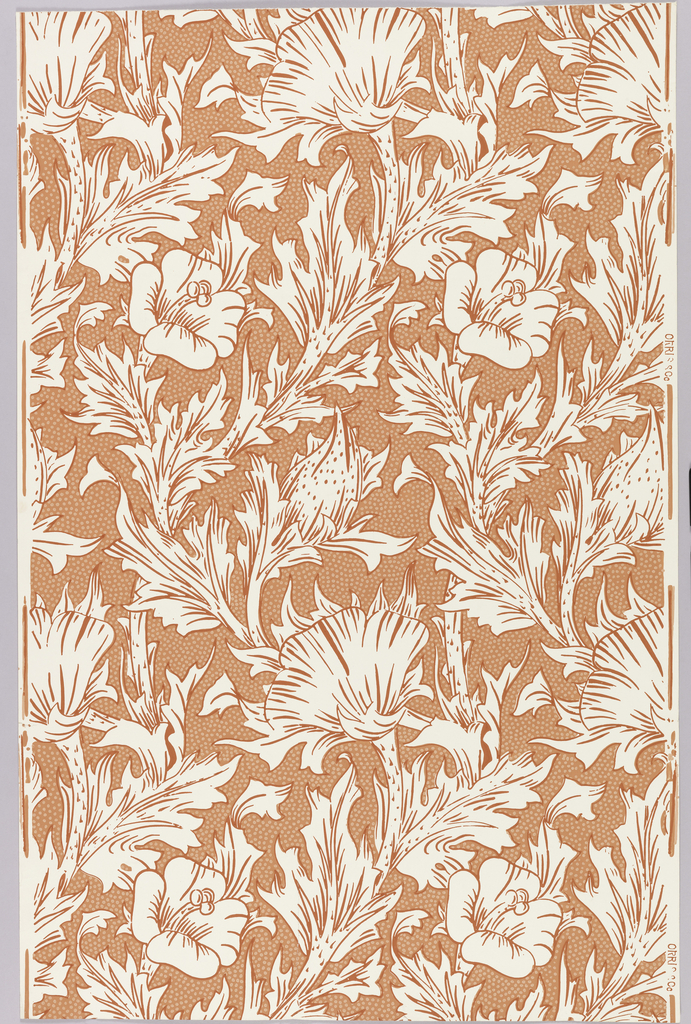 Image features the Horn Poppy wallpaper pattern designed by May Morris. Please scroll down to read the blog post about this object.