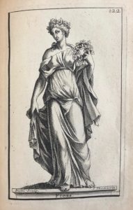 The image depicts an engraving of a sculpture in the Versailles Gardens entitled, Flore.