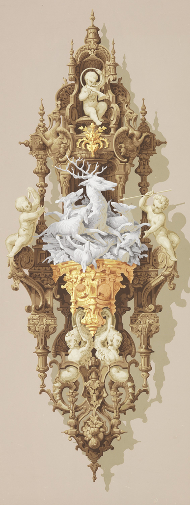 Image features a decorative panel with a stag, hounds, and putti. Please scroll to read the blog post about this object.