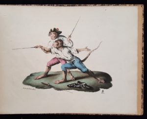This image features a monkey fencing master with a student.