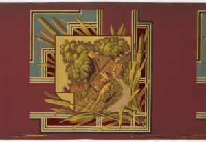 Image features a wallpaper ceiling border containing a water mill and cat tails. Please scroll down to read the blog post about this object.
