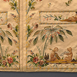 This image features a detail of Waistcoat, Uncut (France), 1780–95. silk. Bequest of Richard Cranch Greenleaf in memory of his mother, Adeline Emma.... 1962-54-31