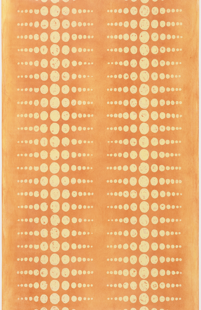 Image shows a repeating pattern of dots that scale from small to large and back to small, printed in two columns. Please scroll down for further information on this piece.