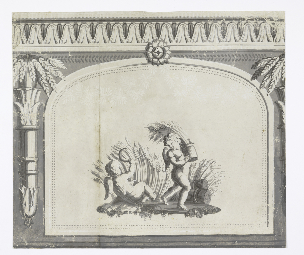 Image features a wallpaper frieze with inset panel containing cherubs harvesting wheat. Please scroll down to read the blog post about this object.