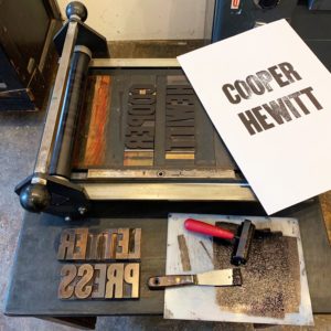 Photo shows an example of a print created using a vintage Vandercook proof press.