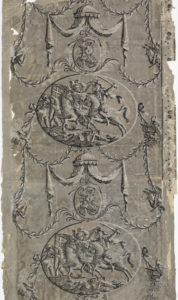 Image features a wallpaper with cameos of General Nathanael Greene and a battle scene, printed in shades of gray. Please scroll down to read the blog post about this object.