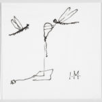 Sketch in black for a table lamp with square base and electric plug. Features a single stem emerging from the base with a bulb on which there is a dragonfly. Another dragonfly appears to the left of the lamp." alt="Sketch in black for a table lamp with square base and electric plug. Features a single stem emerging from the base with a bulb on which there is a dragonfly. Another dragonfly appears to the left of the lamp.