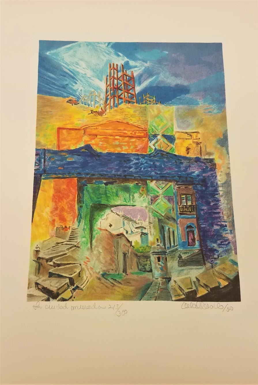 Image features Signed lithograph depicting a walled ancient city that is being transformed by modern technology. Please scroll down to read the blog post about this object