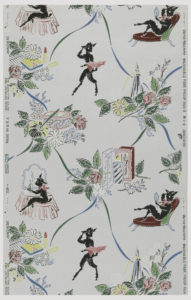 Image features a design of a black sheep or ewe performing a variety of beauty rituals. Please scroll down to read the blog post about this object.