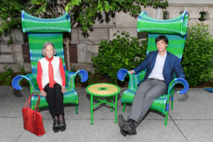 Barbara and Paul seated in whimsical chairs