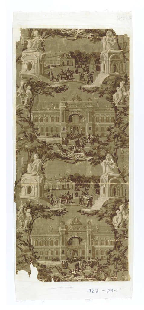 Image features a wallpaper commemorating the Paris Exposition of 1855. Please scroll down to read the blog post about this object.