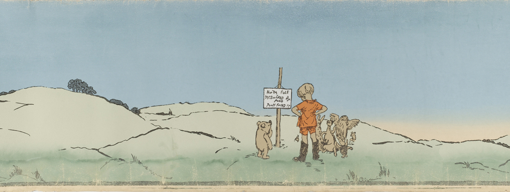Image shows one scene from a border illustrating Christopher Robin's discovery of the North Pole. Please scroll down for additional information on this object.