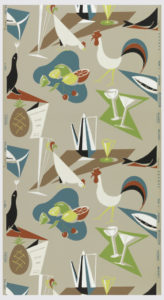 Image shows a mid-century wallpaper with cocktail and kitchen motifs. Please scroll down for additional information on this object.
