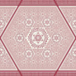 Extremely ornate tessellated red and white pattern. Six-pointed stars inside of hexagons