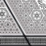 An ornate black and white pattern featuring tessellating six-pointed stars within hexagons