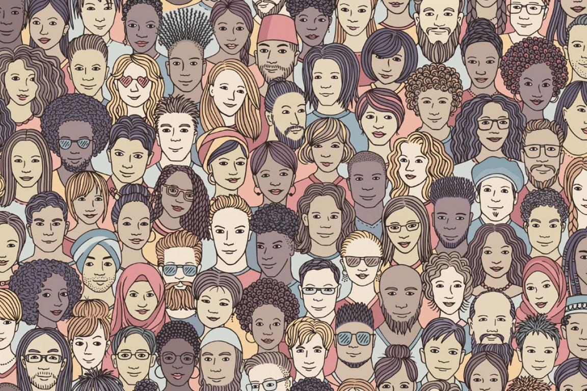 A handdrawn banner shows the faces of dozens of people of many skintones and gender expressions