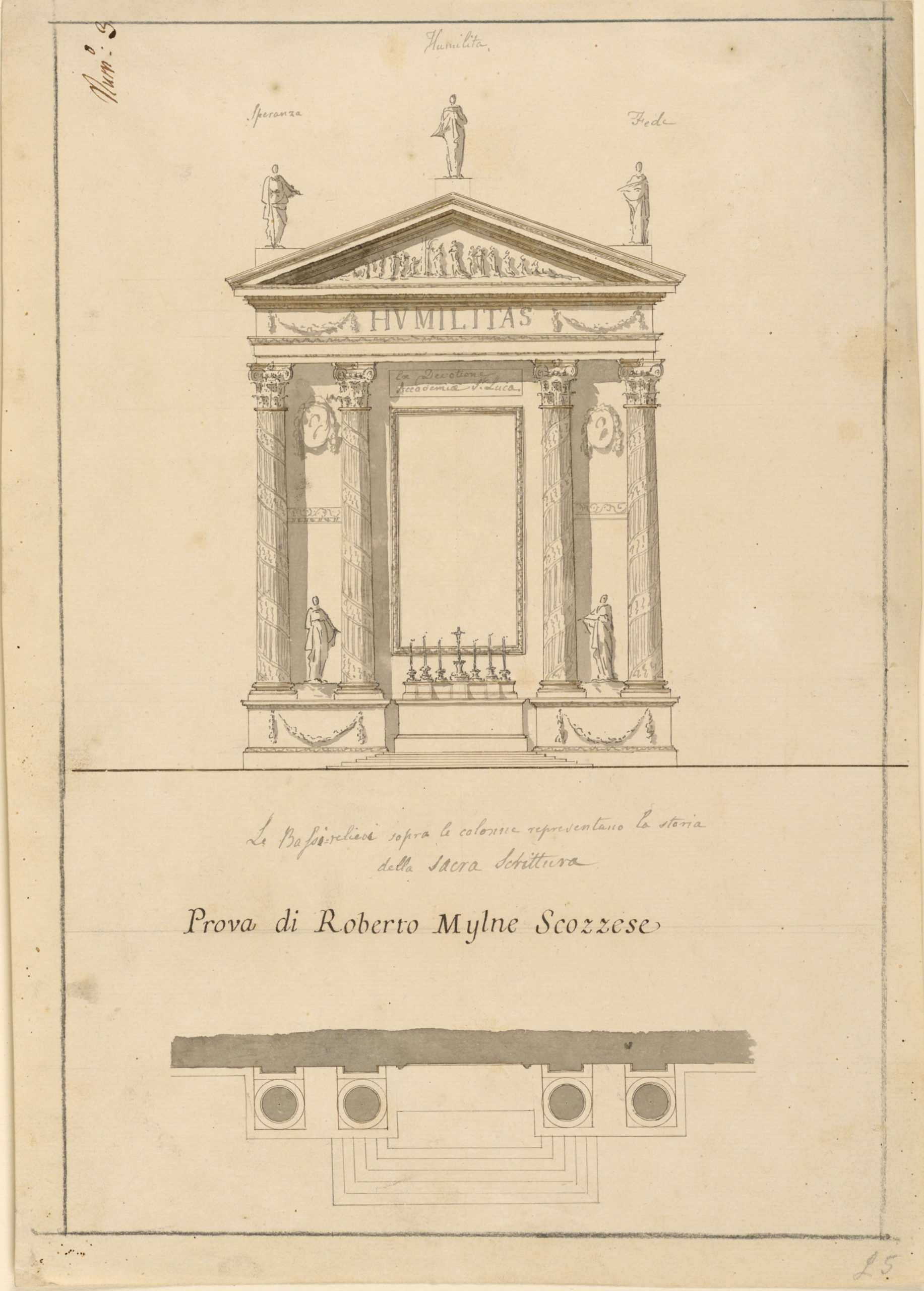 Image features a drawing of an altar in a neoclassical style, with architectural plan. Please scroll down to read the blog post about this object.