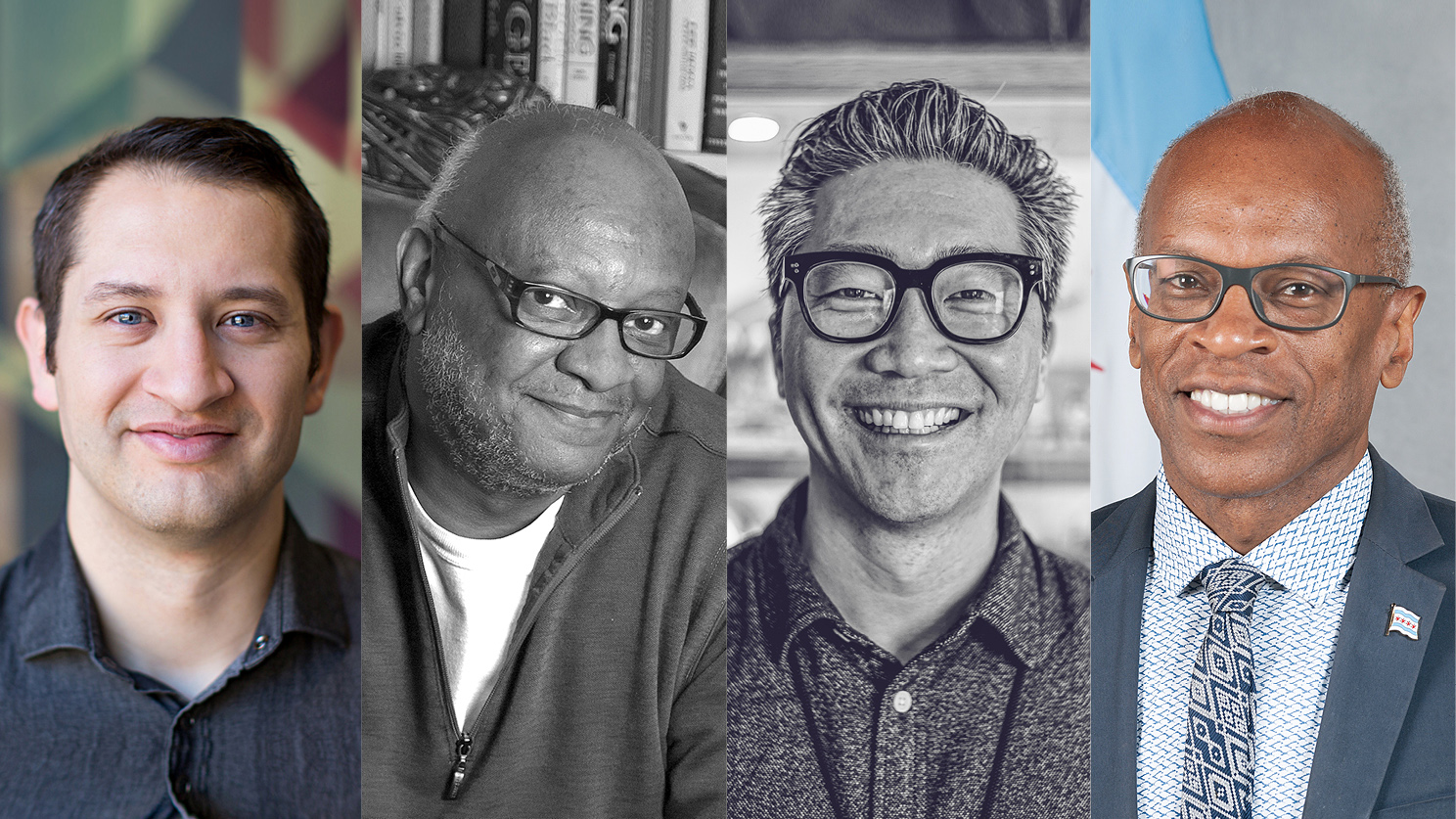 Banner type image of 4 portraits: from l to r: Jeffrey Mansfield, Craig Wilkins, Bon Ku, and Maurice Cox