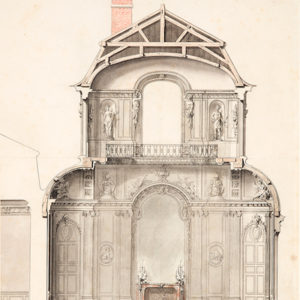 Cross section drawing of a domed building
