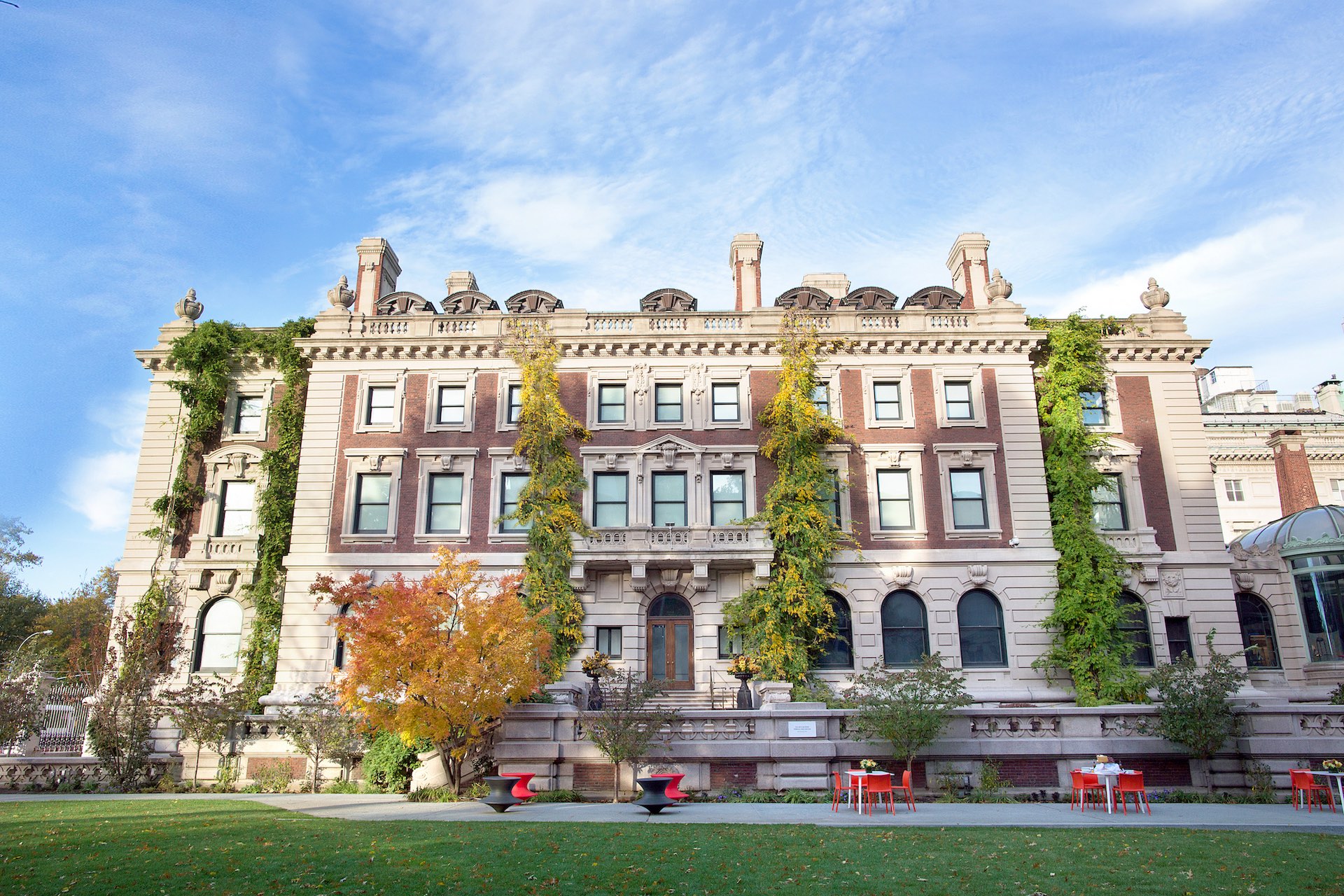 Exterior shot of Cooper Hewitt, Smithsonian Design from the garden