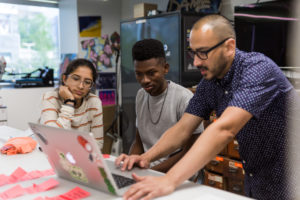 Image of students working with mentor from the 2019 National High School Design Competition Mentor Weekend