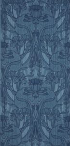 Floral wallcovering in deep blue tones by Thomas Strahan Company.