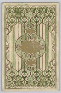 A light tan book cover decorated with brown, hand-drawn vertical lines and plant-like swirls accented with green.