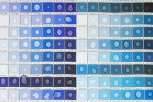 Blanket potraying different shades of the color blue, which are divided into rows with the darker shades on the left and the lighter shades on the right.