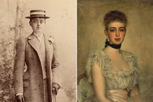 Side by side portraits of two young women in late-19th-century fashion.