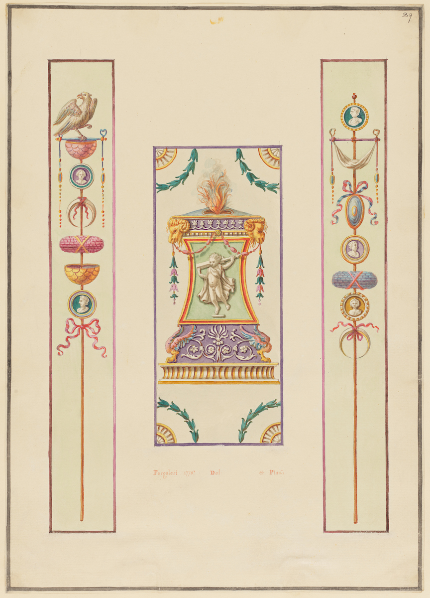 Fanciful drawing of decorative ornamental designs for an altar completed in rich watercolors
