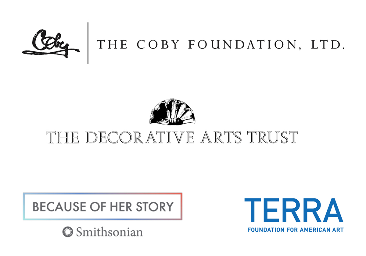 Logos: The Coby Foundation, Ltd.; The Decorative Arts Trust; BECAUSE OF HER STORY, Smithsonian; and, the Terra Foundation for American Art.
