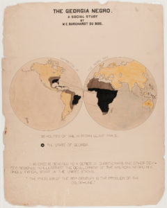 A hand-drawn diagram titled [The Georgia Negro. A Social Study] maps the 400-year-history of the Atlantic slave trade.