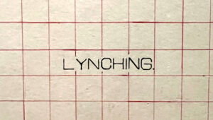 Detail of a data visualization with the word "LYNCHING" in black against a red grid.