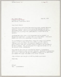 A July 1970 typeset letter to Josef Albers from Henry Dreyfuss expressing Dreyfuss's interest in collection symbols.