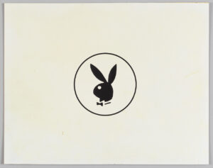 A landscape sheet of paper with the bow-tied Playboy bunny circled and in black at the center.