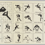 A gridded poster depicting symbols representing various Olympic sports.