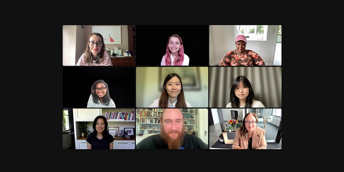 Zoom screenshot of the 2023 National High School Design Competition Finalists and Judges from Judging Weekend on June 11, 2023.