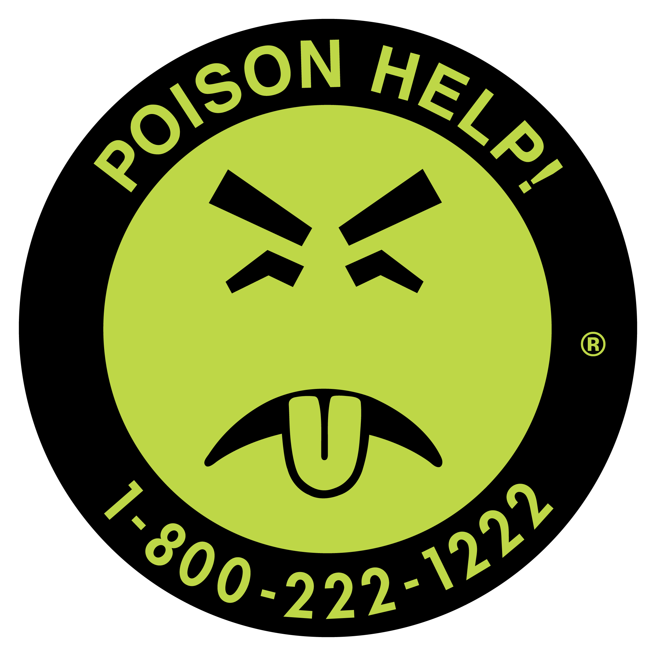 Circular graphic with a black outline and yellow-green center, the center featuring a graphic depiction of a face with grimacing eyes and tongue stuck out in disgust. In the outline is the text 