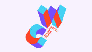 A logo depicting the letters C and W in red-orange, turquoise, and indigo colors above the text “Creative Week 2022.”