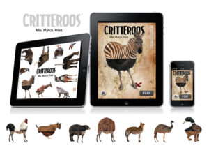 iPads and iPhone pictured with “Critteroos” on their screens and photoshopped images of wild animals.