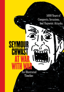 Book cover of black-and-white illustration of person in war helmet with pained screaming face on yellow background.