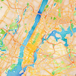 A map of New York City and the surrounding areas, rendered like a watercolor painting.