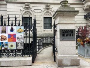 View of the entrance to the outside ramp to enter Cooper Hewitt. 