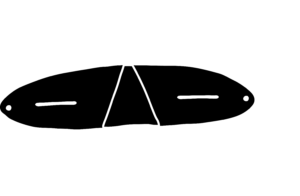 A black and white silhouette of an oblong shaped mask. There are two thin horizontal slits to see through.
