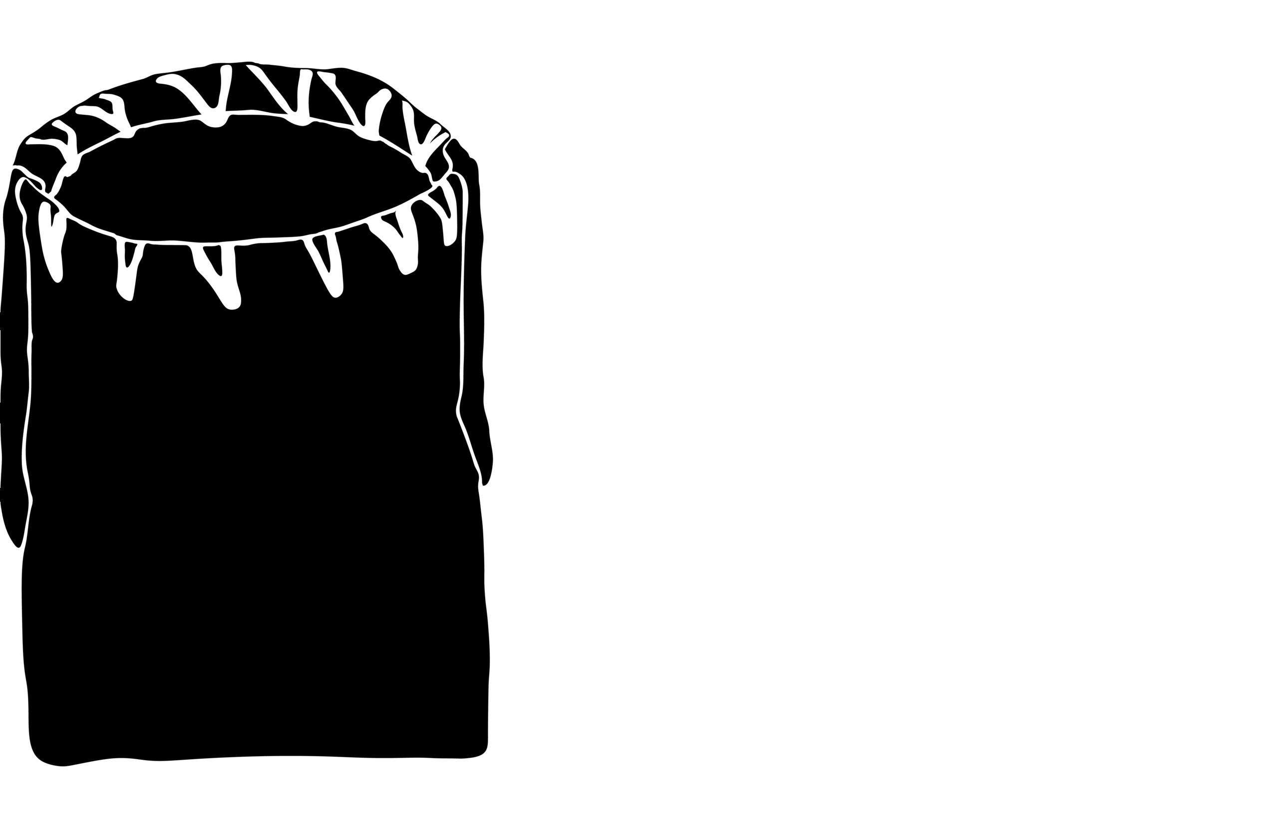 Black and white silhouette of a tall, cylindrical woven basket with a slightly flared rim and a textured detailing along the top edge.