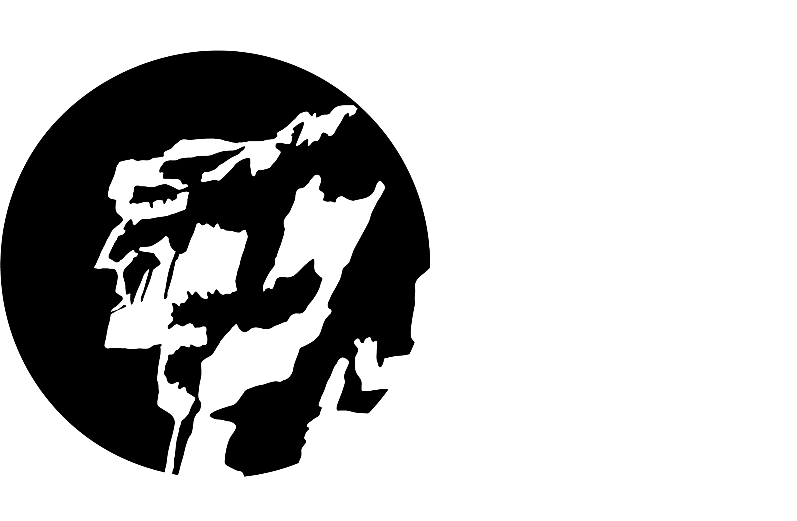 Black and white silhouette showing a rugged mountain profile that looks like a human face.