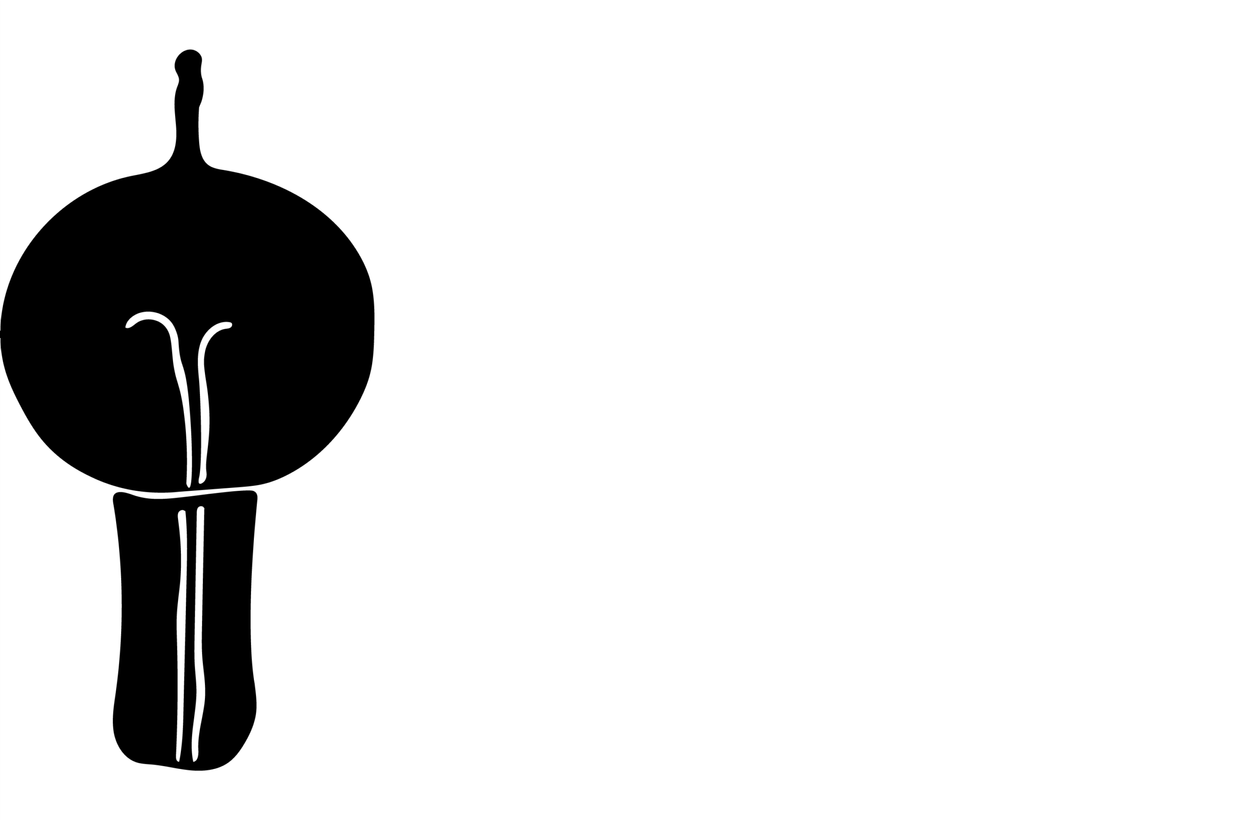 Black and white silhouette of a large light bulb.