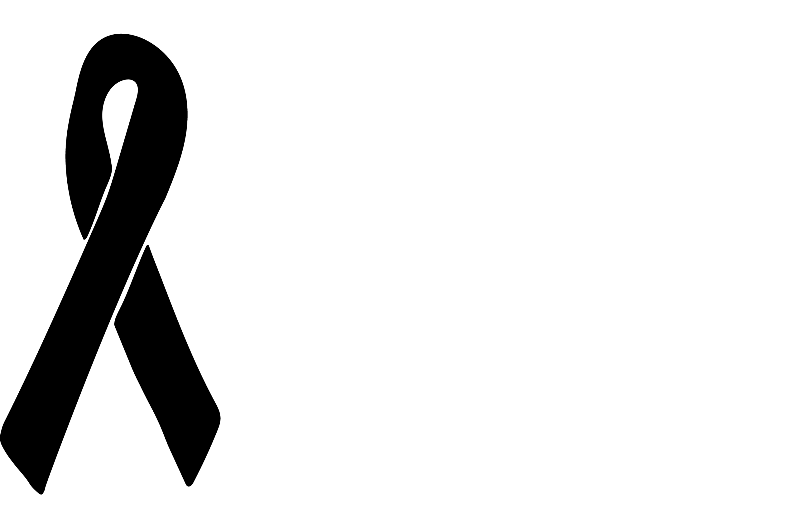 Black and white silhouette of an awareness ribbon with a looped top and crossed ends.