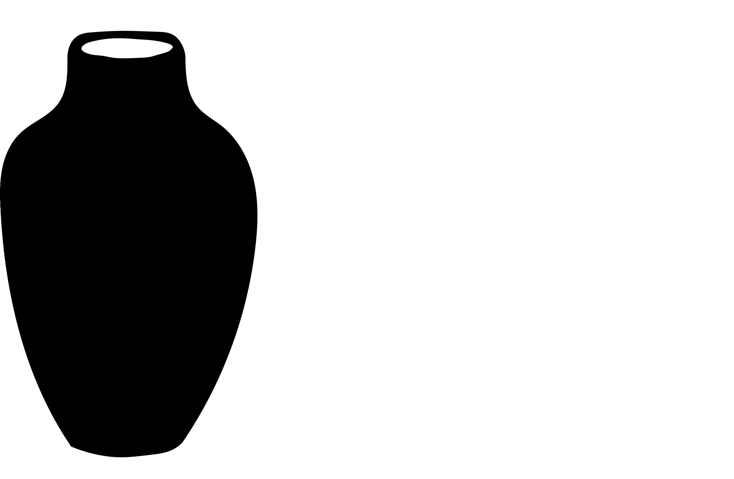Black and white silhouette of a tall ceramic vessel or jar with a rounded body and narrow opening.